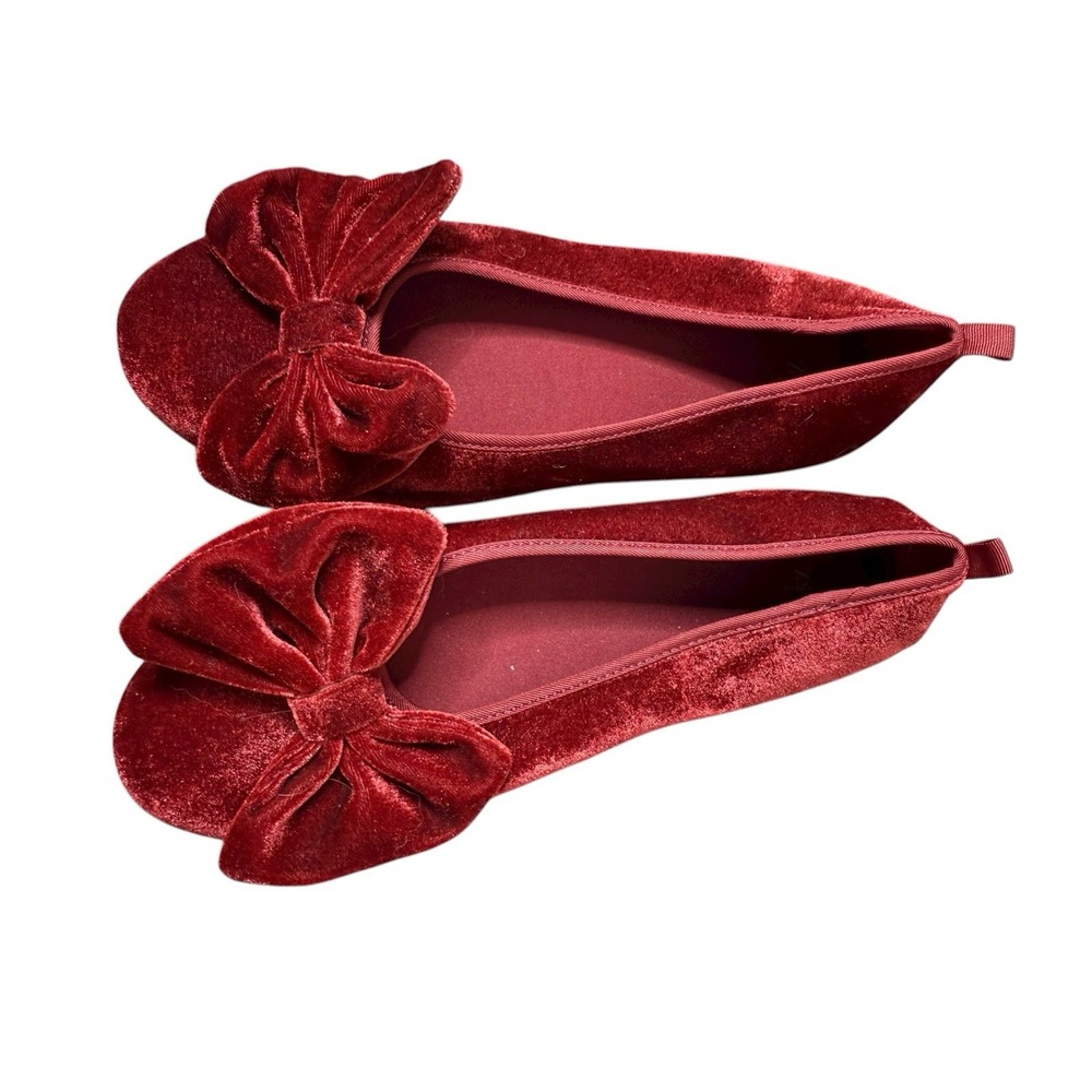 Zara Deep Wine Velvet Bow Ballet Flats